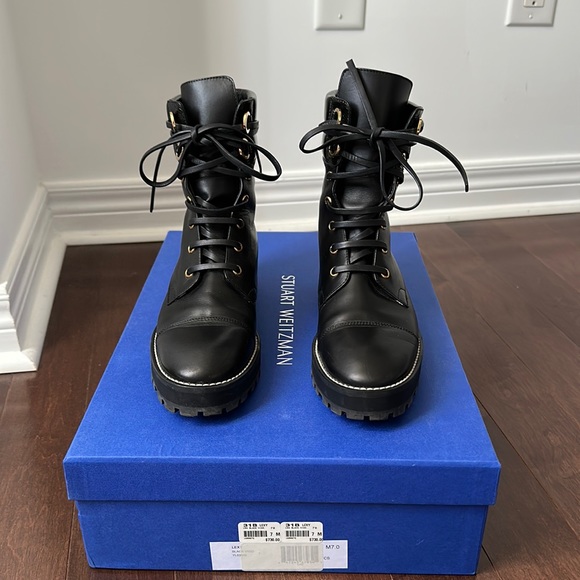 Stuart Weitzman Lexy Leather Combat Boots - Picture 1 of 16